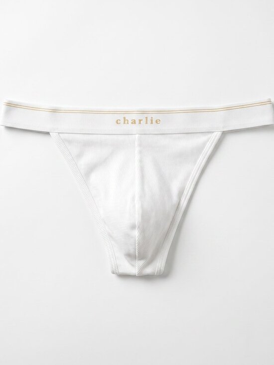 charlie by MZ Other - Charlie Men XL Thong Brief White Gold Cotton Elastane Ribbed Designer Luxury